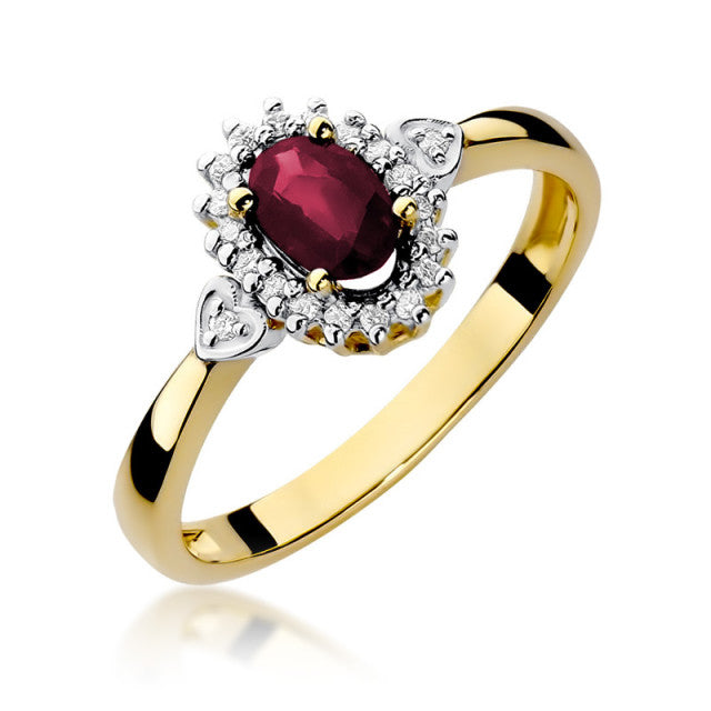 Inel Aur 14K cu Rubin 0.60 ct si Diamante Naturale 0.10 ct — Aur galben