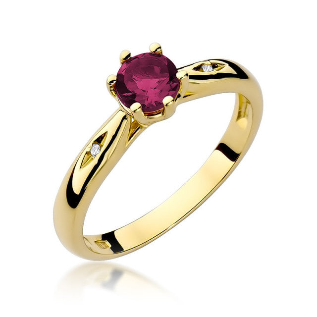 Inel Aur 14K cu Rubin 0.60 ct si Diamante Naturale 0.01 ct — Aur galben