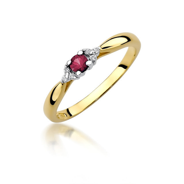 Inel Aur 14K cu Rubin 0.15 ct si Diamante Naturale 0.03 ct — Aur galben