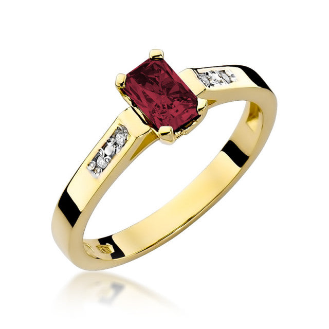 Inel Aur 14K cu Rubin 0.80 ct si Diamante Naturale 0.04 ct — Aur galben