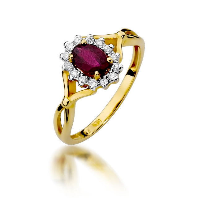Inel Aur 14K cu Rubin 0.60 ct si Diamante Naturale 0.12 ct — Aur galben