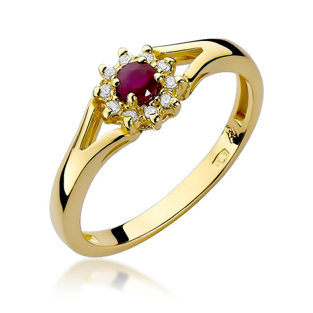 Inel Aur 14K cu Rubin 0.15 ct si Diamante Naturale 0.09 ct — Aur galben
