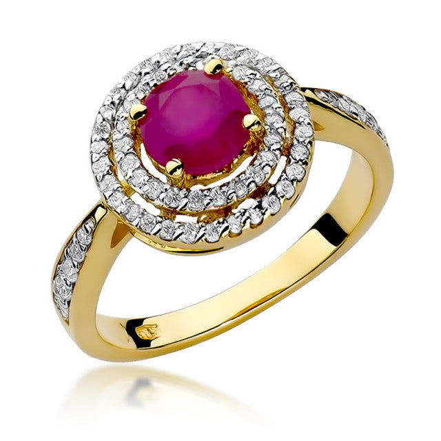 Inel Aur 14K cu Rubin 1.20 ct si Diamante Naturale 0.37 ct — Aur galben