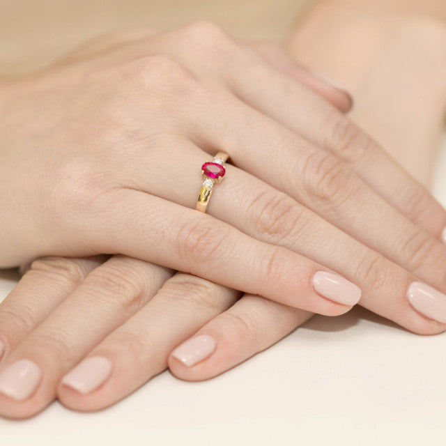 Inel Aur 14K cu Rubin 0.60 ct si Diamante Naturale 0.08 ct, imaginea 4 din 10