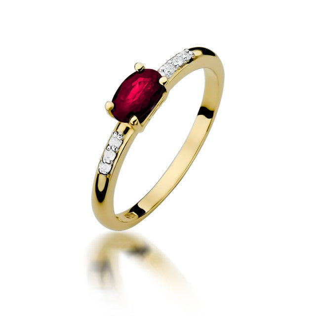 Inel Aur 14K cu Rubin 0.60 ct si Diamante Naturale 0.03 ct — Aur galben