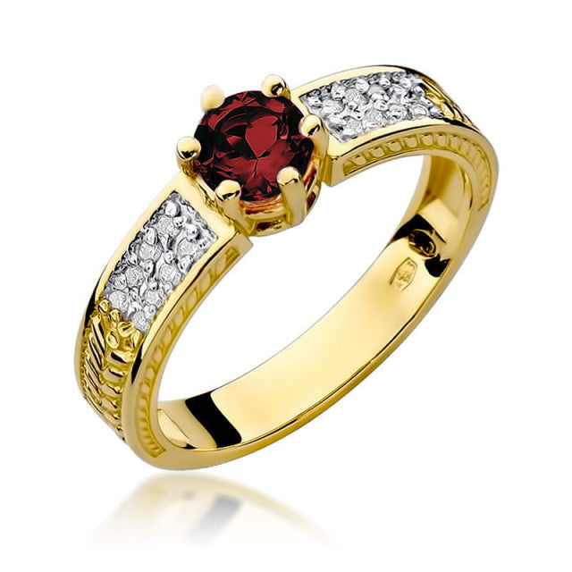 Inel Aur 14K cu Rubin 0.60 ct si Diamante Naturale 0.08 ct — Aur galben