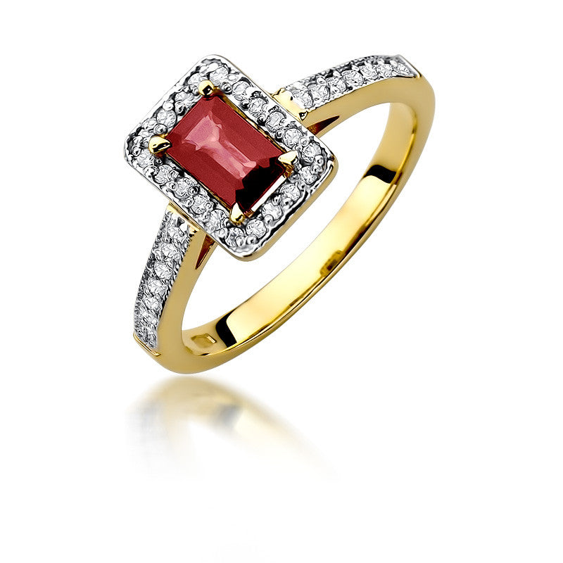 Inel Aur 14K cu Rubin 0.80 ct si Diamante Naturale 0.22 ct — Aur galben
