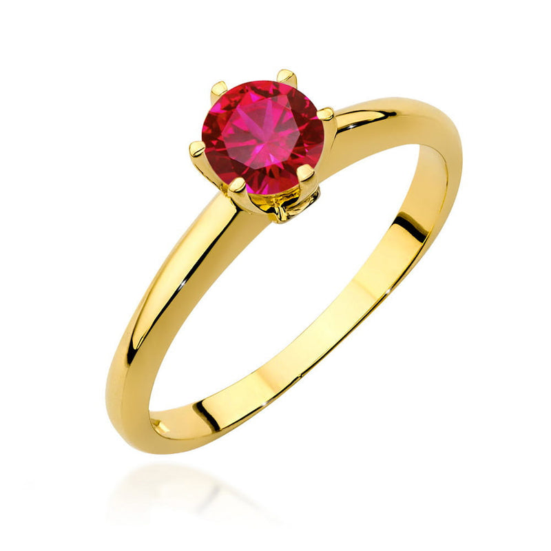 Inel Aur 14K cu Rubin 0.60 ct si Diamante Naturale 0.04 ct — Aur galben