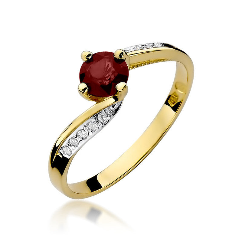 Inel Aur 14K cu Rubin 0.60 ct si Diamante Naturale 0.05 ct — Aur galben