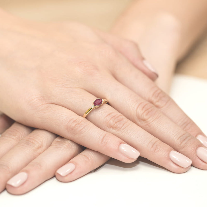 Inel Aur 14K cu Rubin 0.60 ct si Diamante Naturale 0.03 ct, imaginea 4 din 11