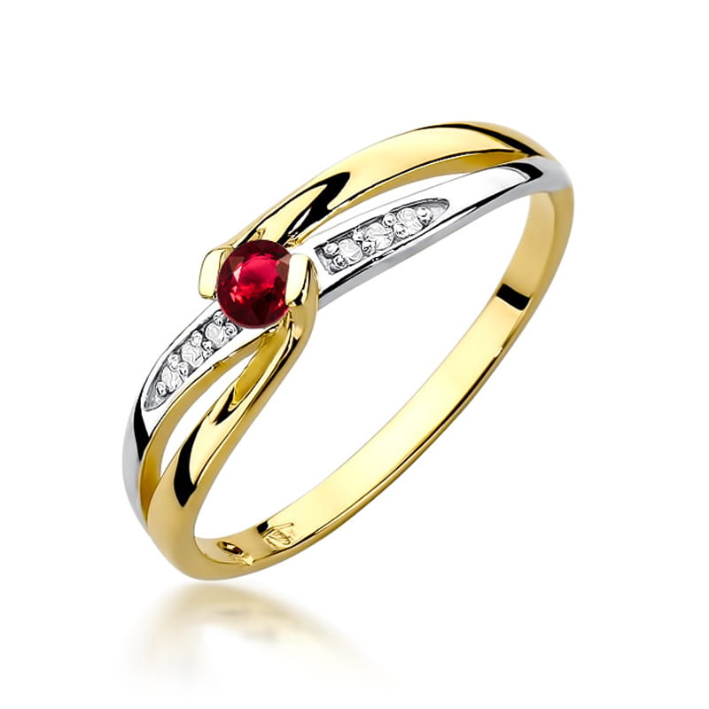 Inel Aur 14K cu Rubin 0.15 ct si Diamante Naturale 0.03 ct — Aur galben