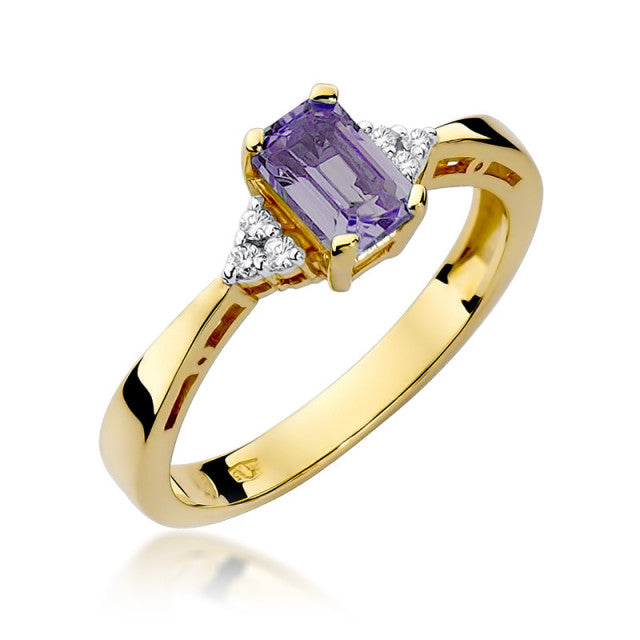 Inel Aur 14K cu Ametist 0.50 ct si Diamante Naturale 0.03 ct — Aur galben
