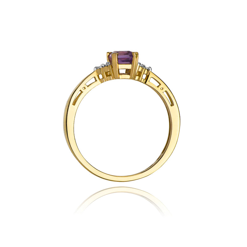 Inel Aur 14K cu Ametist 0.50 ct si Diamante Naturale 0.03 ct, imaginea 3 din 11