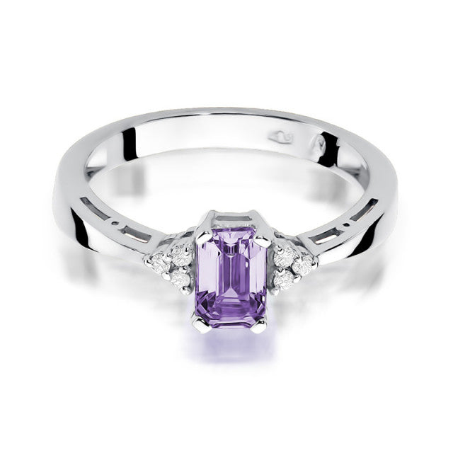 Inel Aur 14K cu Ametist 0.50 ct si Diamante Naturale 0.03 ct, imaginea 4 din 11