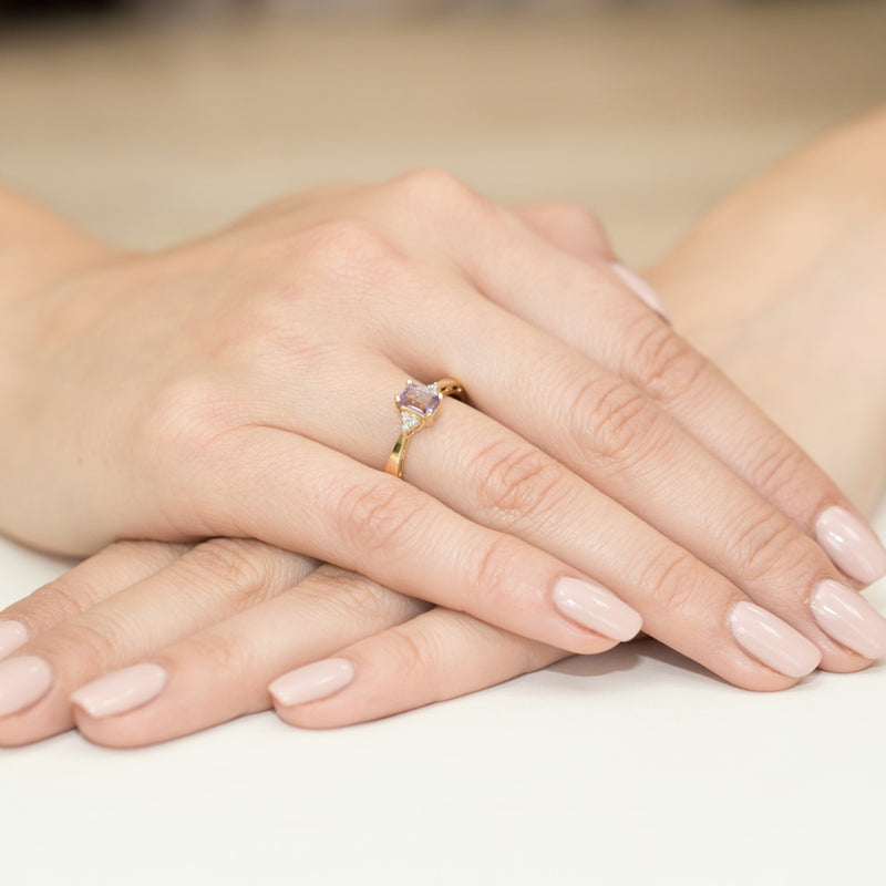 Inel Aur 14K cu Ametist 0.50 ct si Diamante Naturale 0.03 ct, imaginea 7 din 11