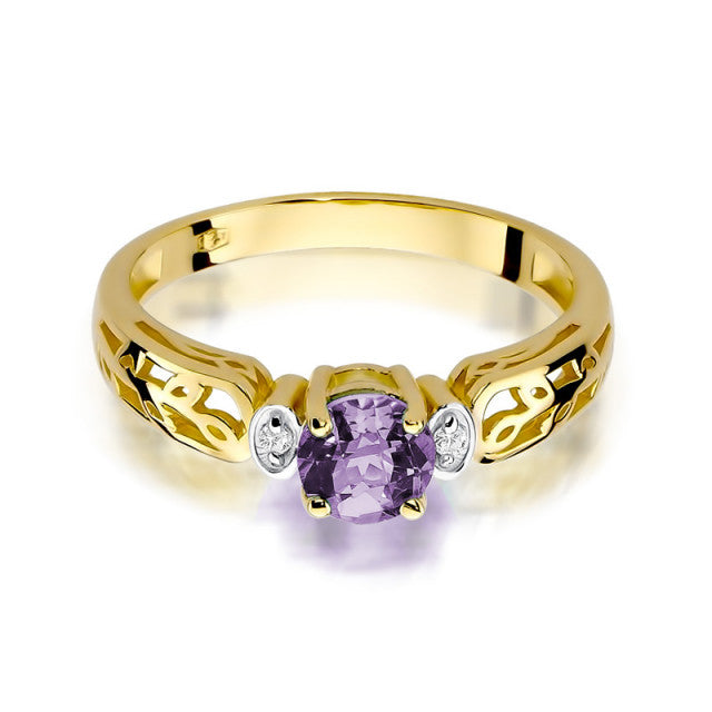 Inel Aur 14K cu Ametist 0.50 ct si Diamante Naturale 0.02 ct, imaginea 2 din 11