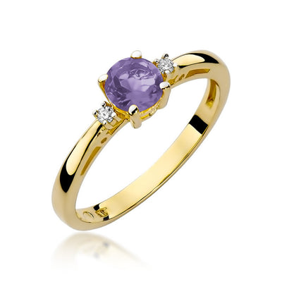 Inel Aur 14K cu Ametist 0.50 ct si Diamante Naturale 0.03 ct