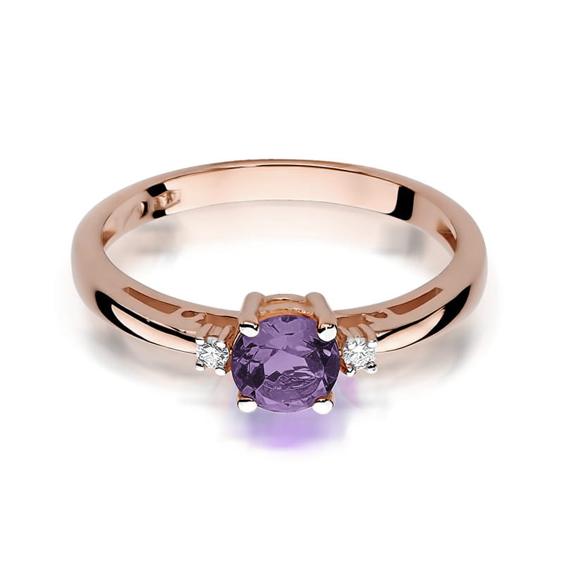 Inel Aur 14K cu Ametist 0.50 ct si Diamante Naturale 0.03 ct, imaginea 9 din 11