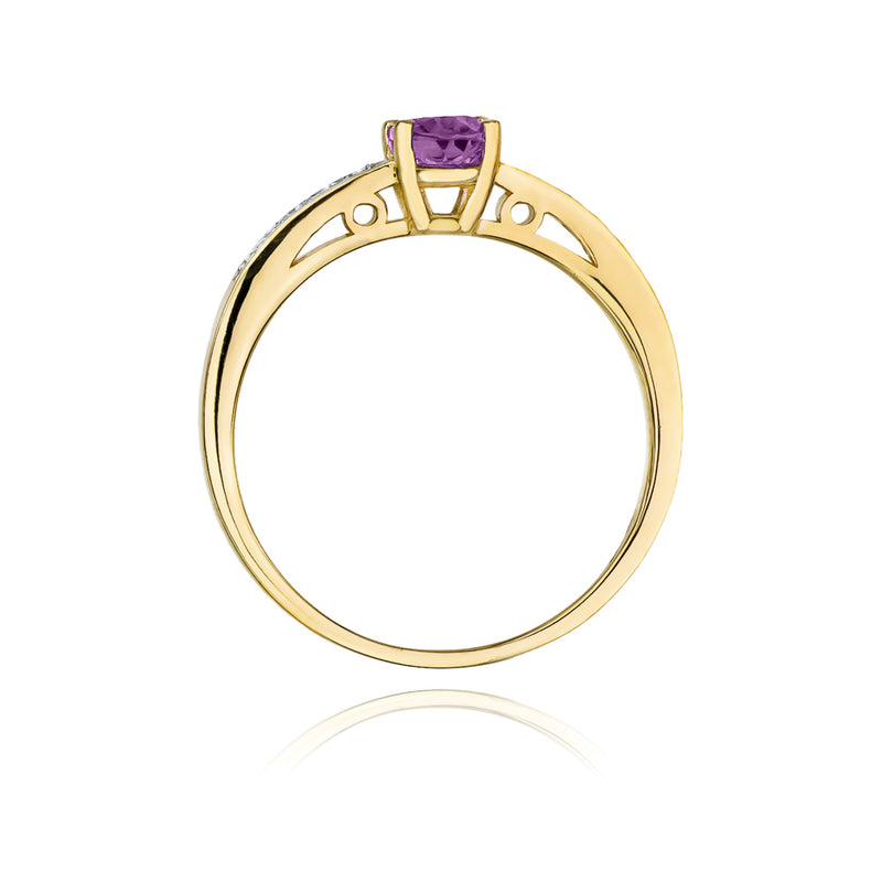 Inel Aur 14K cu Ametist 0.50 ct si Diamante Naturale 0.05 ct, imaginea 3 din 11