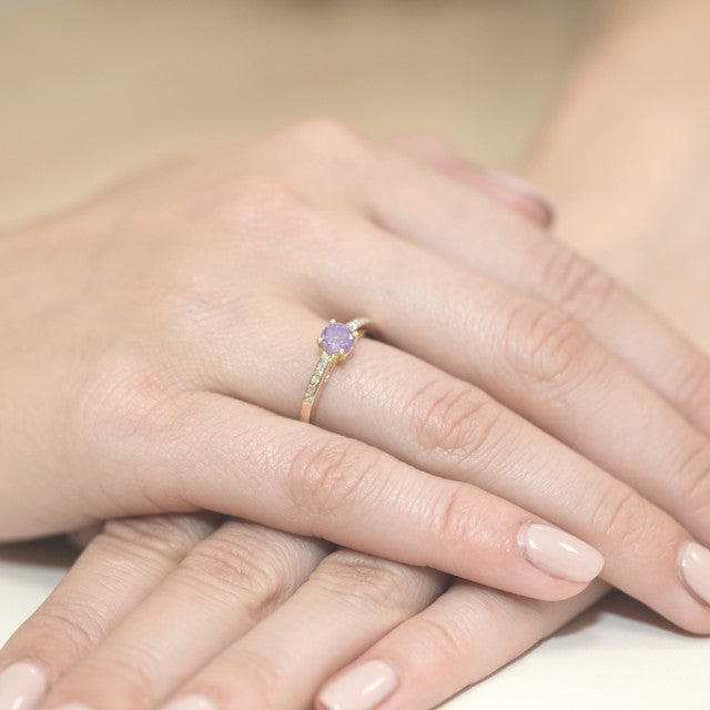Inel Aur 14K cu Ametist 0.50 ct si Diamante Naturale 0.05 ct, imaginea 7 din 11