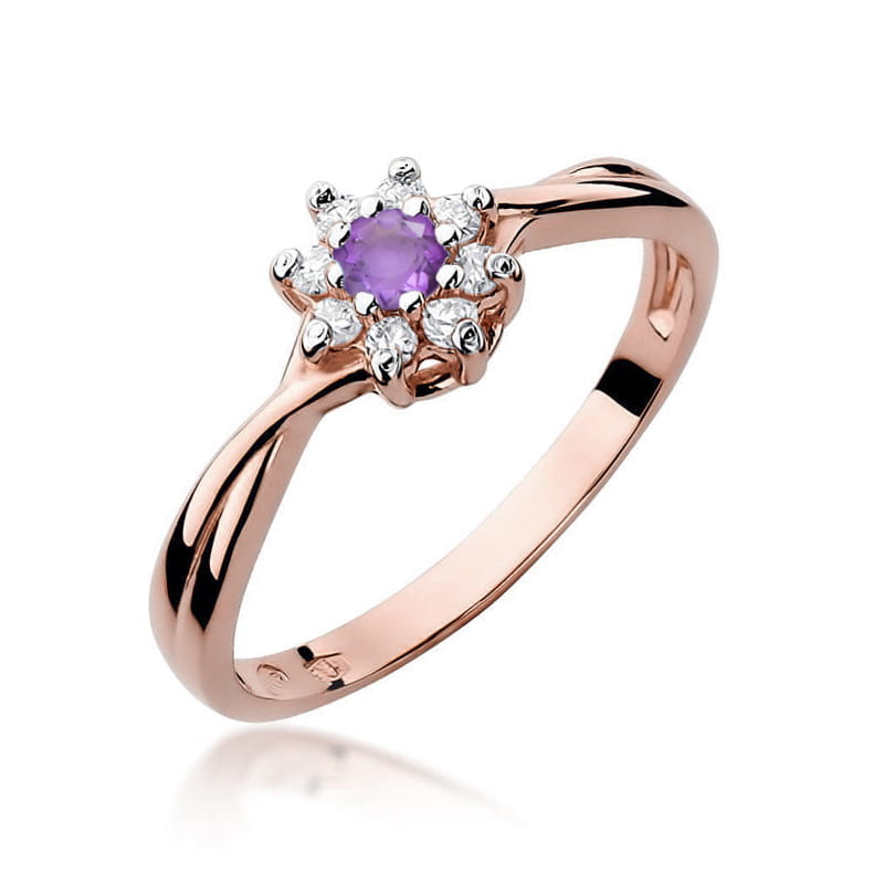 Inel Aur 14K cu Ametist 0.10 ct si Diamante Naturale 0.12 ct, imaginea 8 din 10