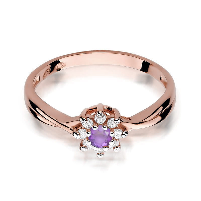 Inel Aur 14K cu Ametist 0.10 ct si Diamante Naturale 0.12 ct, imaginea 9 din 10