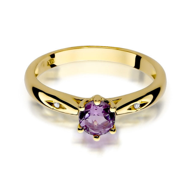 Inel Aur 14K cu Ametist 0.50 ct si Diamante Naturale 0.01 ct, imaginea 2 din 9