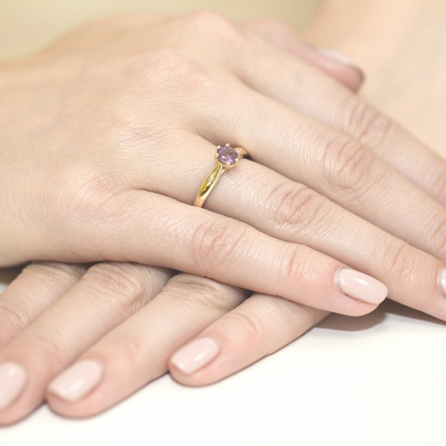 Inel Aur 14K cu Ametist 0.50 ct si Diamante Naturale 0.01 ct, imaginea 7 din 9