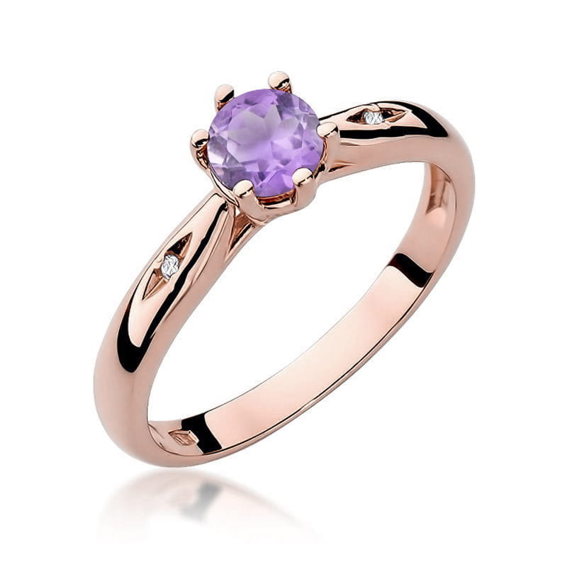Inel Aur 14K cu Ametist 0.50 ct si Diamante Naturale 0.01 ct, imaginea 8 din 9