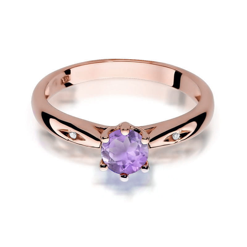 Inel Aur 14K cu Ametist 0.50 ct si Diamante Naturale 0.01 ct, imaginea 9 din 9