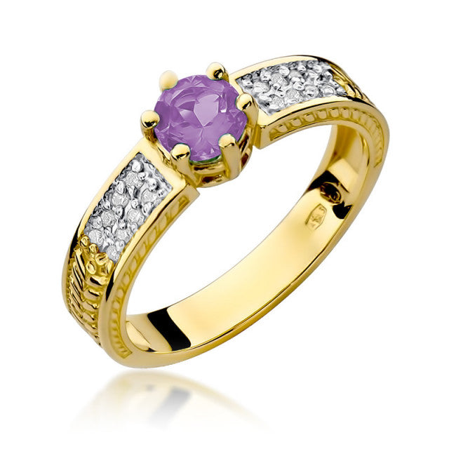 Inel Aur 14K cu Ametist 0.50 ct si Diamante Naturale 0.08 ct — Aur galben