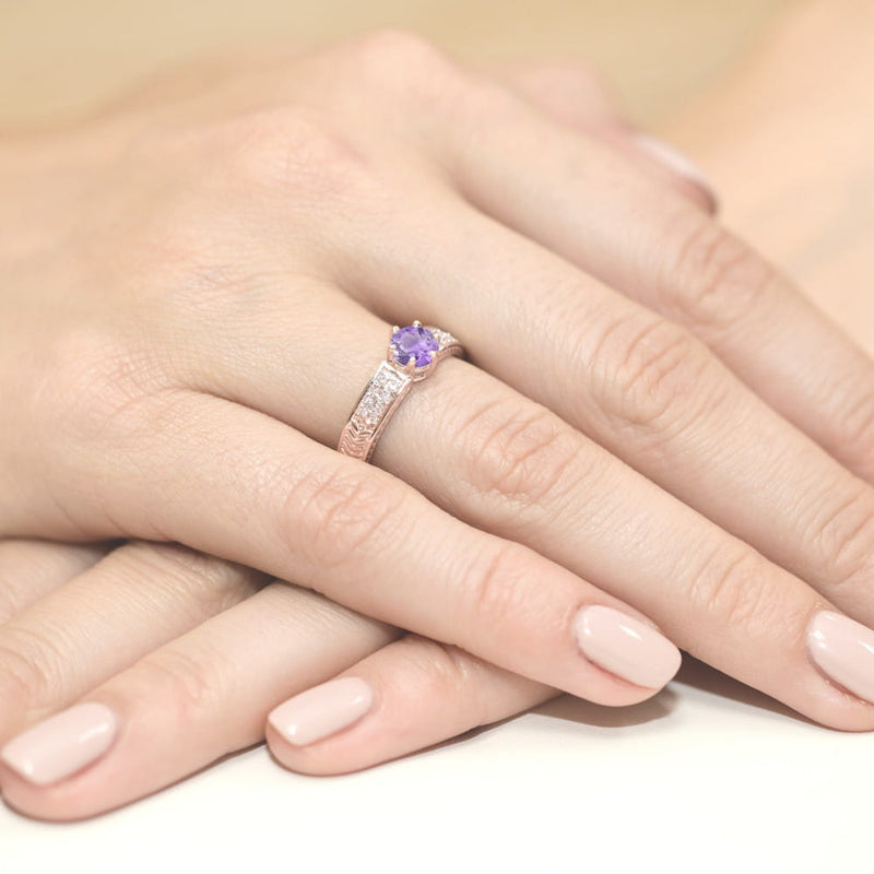 Inel Aur 14K cu Ametist 0.50 ct si Diamante Naturale 0.08 ct, imaginea 11 din 11