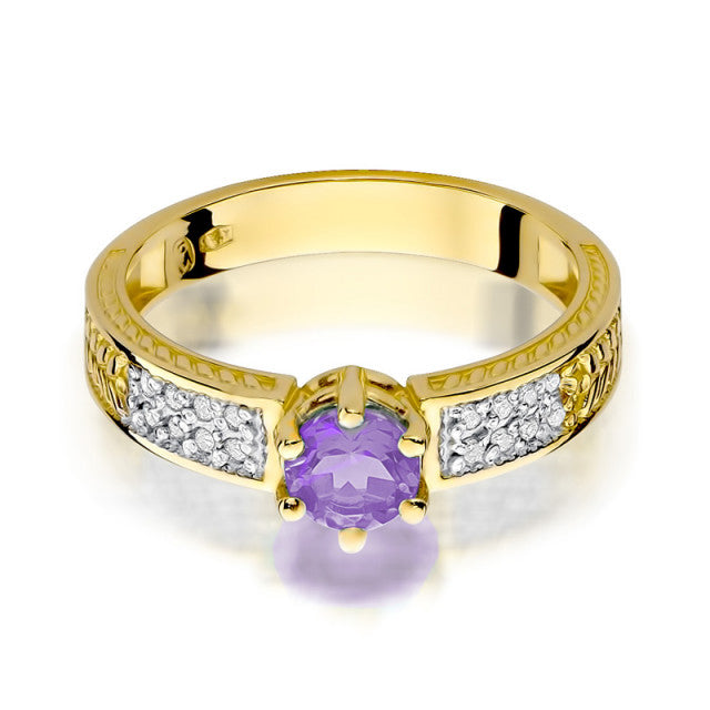 Inel Aur 14K cu Ametist 0.50 ct si Diamante Naturale 0.08 ct, imaginea 2 din 11