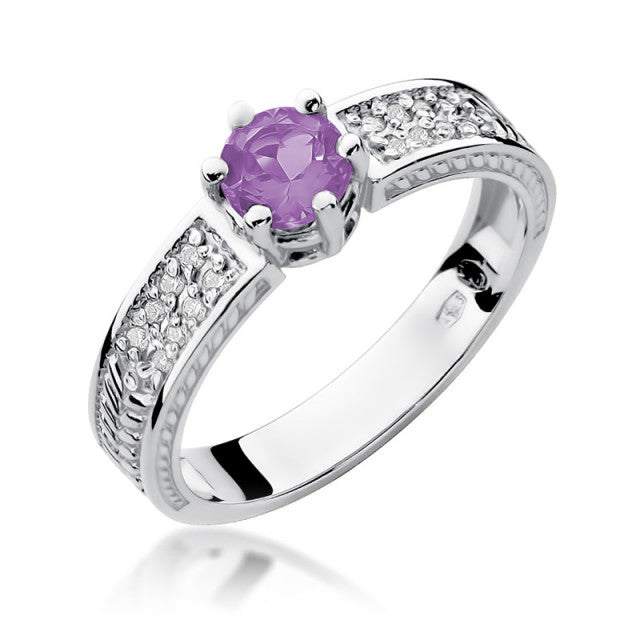 Inel Aur 14K cu Ametist 0.50 ct si Diamante Naturale 0.08 ct, imaginea 4 din 11