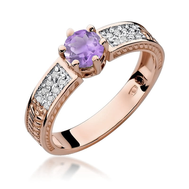 Inel Aur 14K cu Ametist 0.50 ct si Diamante Naturale 0.08 ct, imaginea 8 din 11