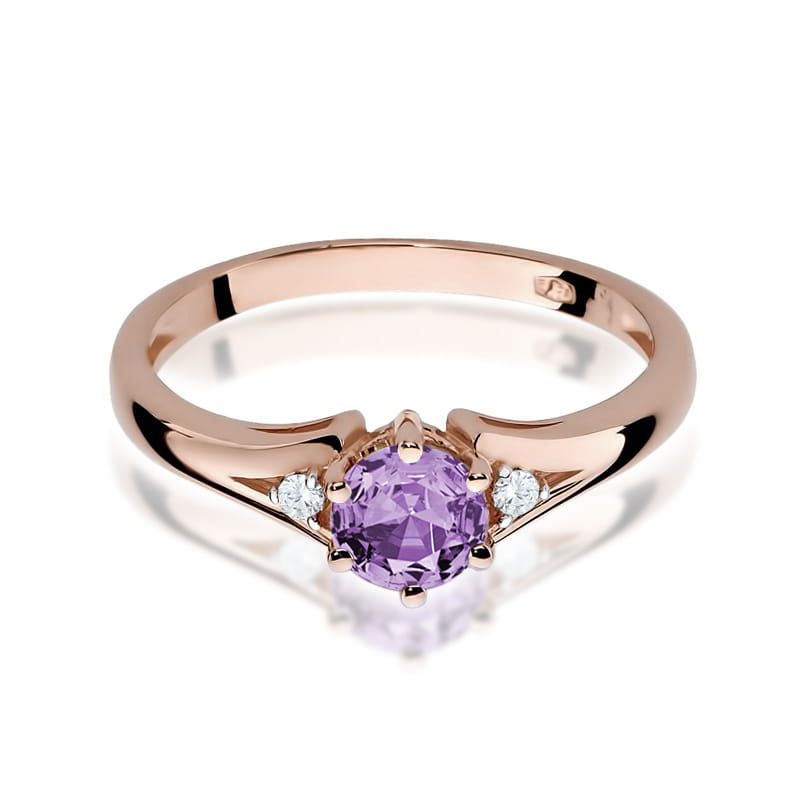 Inel Aur 14K cu Ametist 0.50 ct si Diamante Naturale 0.03 ct, imaginea 8 din 10