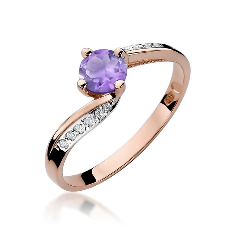 Inel Aur 14K cu Ametist 0.50 ct si Diamante Naturale 0.05 ct, imaginea 8 din 11