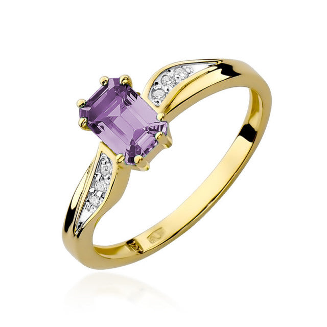 Inel Aur 14K cu Ametist 0.50 ct si Diamante Naturale 0.03 ct — Aur galben