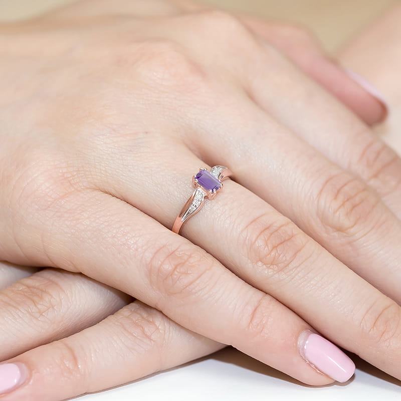 Inel Aur 14K cu Ametist 0.50 ct si Diamante Naturale 0.03 ct, imaginea 11 din 11