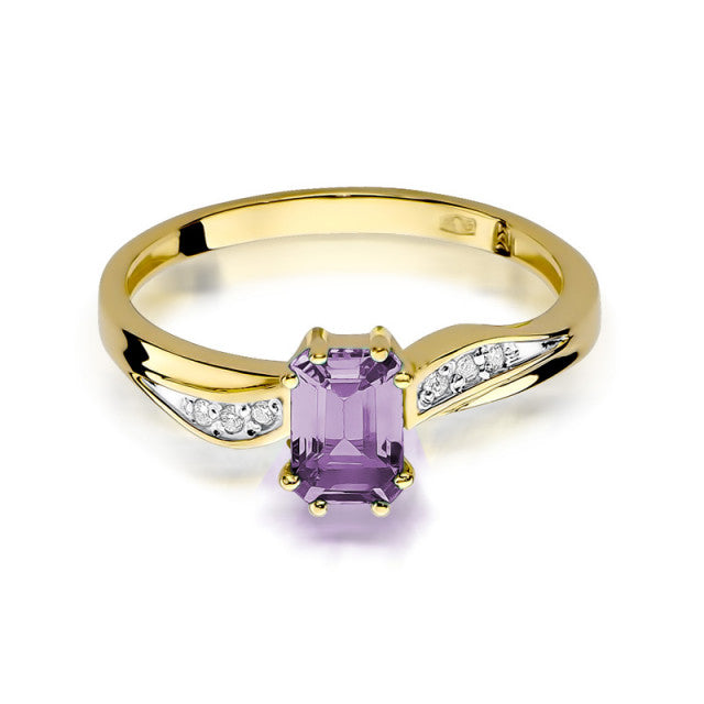 Inel Aur 14K cu Ametist 0.50 ct si Diamante Naturale 0.03 ct, imaginea 2 din 11