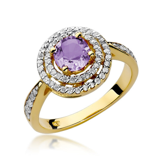 Inel Aur 14K cu Ametist 0.90 ct si Diamante Naturale 0.37 ct — Aur galben