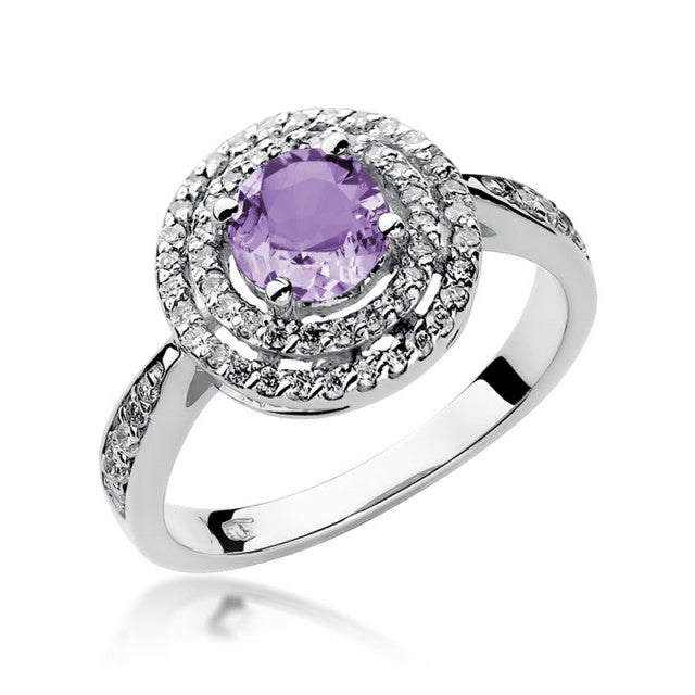 Inel Aur 14K cu Ametist 0.90 ct si Diamante Naturale 0.37 ct, imaginea 4 din 11
