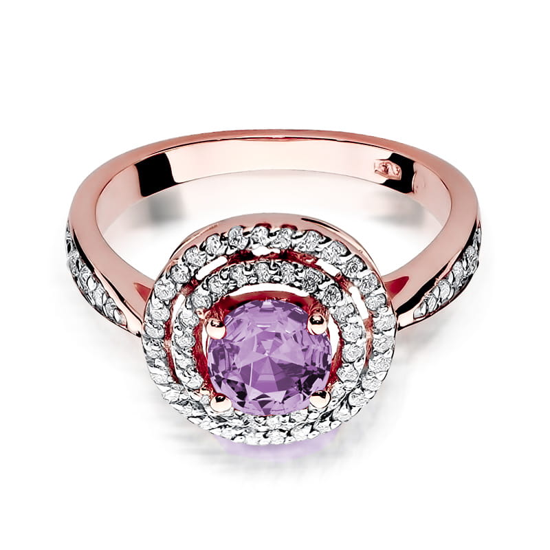 Inel Aur 14K cu Ametist 0.90 ct si Diamante Naturale 0.37 ct, imaginea 9 din 11