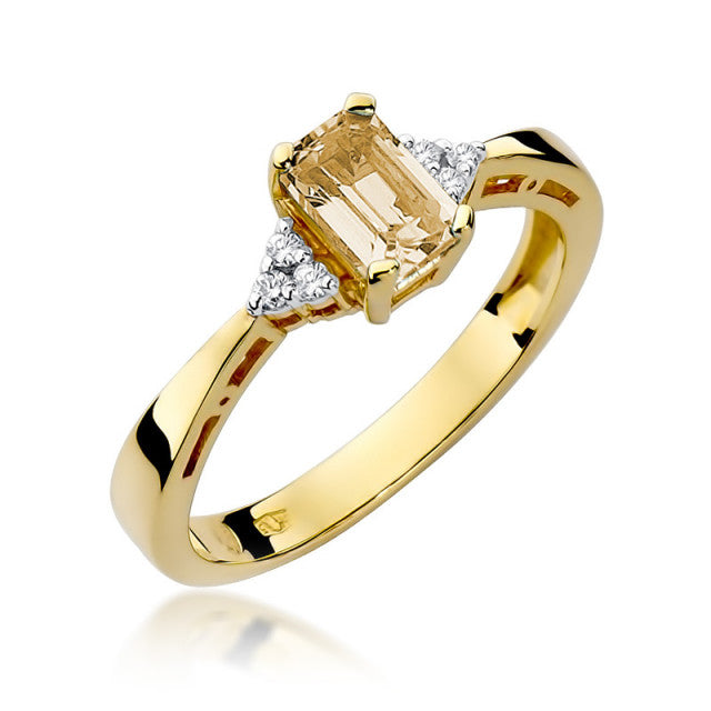 Inel Aur 14K cu Citrin 0.60 ct si Diamante Naturale 0.03 ct — Aur galben