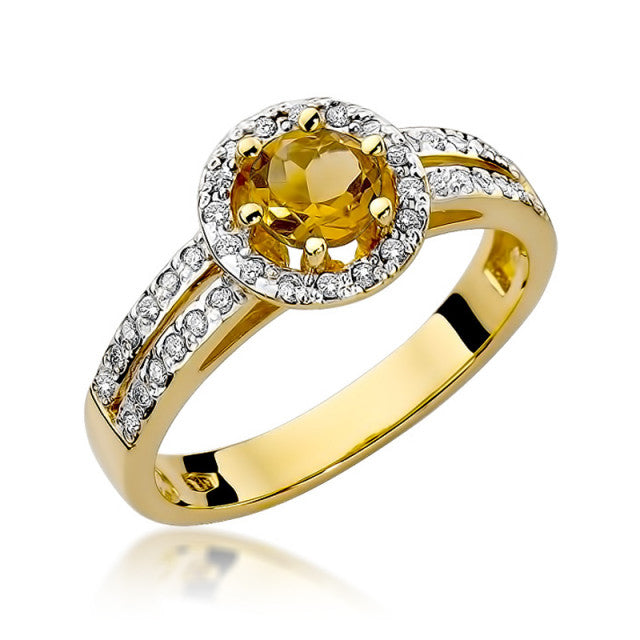 Inel Aur 14K cu Citrin 0.50 ct si Diamante Naturale 0.20 ct — Aur galben