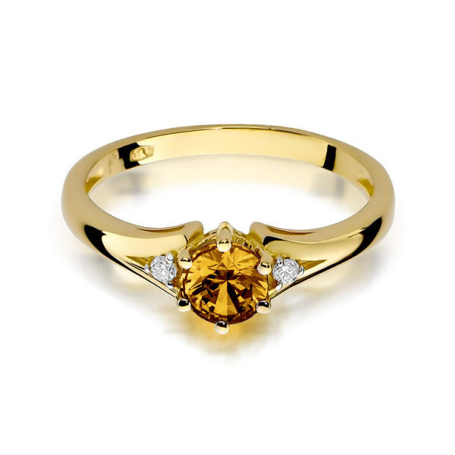 Inel Aur 14K cu Citrin 0.50 ct si Diamante Naturale 0.03 ct, imaginea 2 din 11