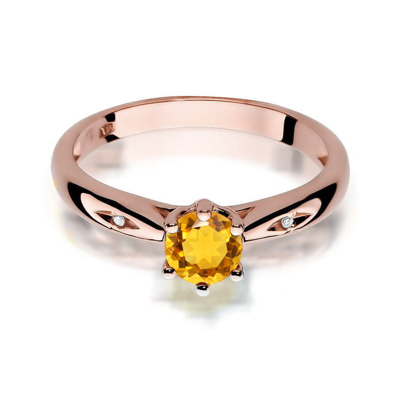 Inel Aur 14K cu Citrin 0.50 ct si Diamante Naturale 0.01 ct, imaginea 9 din 11