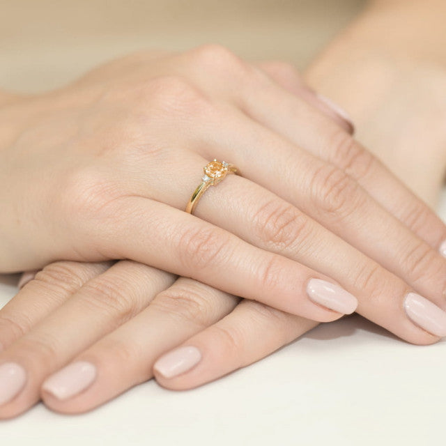 Inel Aur 14K cu Citrin 0.50 ct si Diamante Naturale 0.03 ct, imaginea 7 din 11