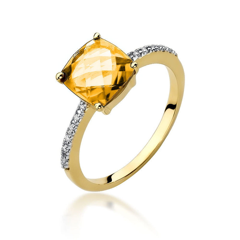 Inel Aur 14K cu Citrin 2.00 ct si Diamante Naturale 0.07 ct — Aur galben