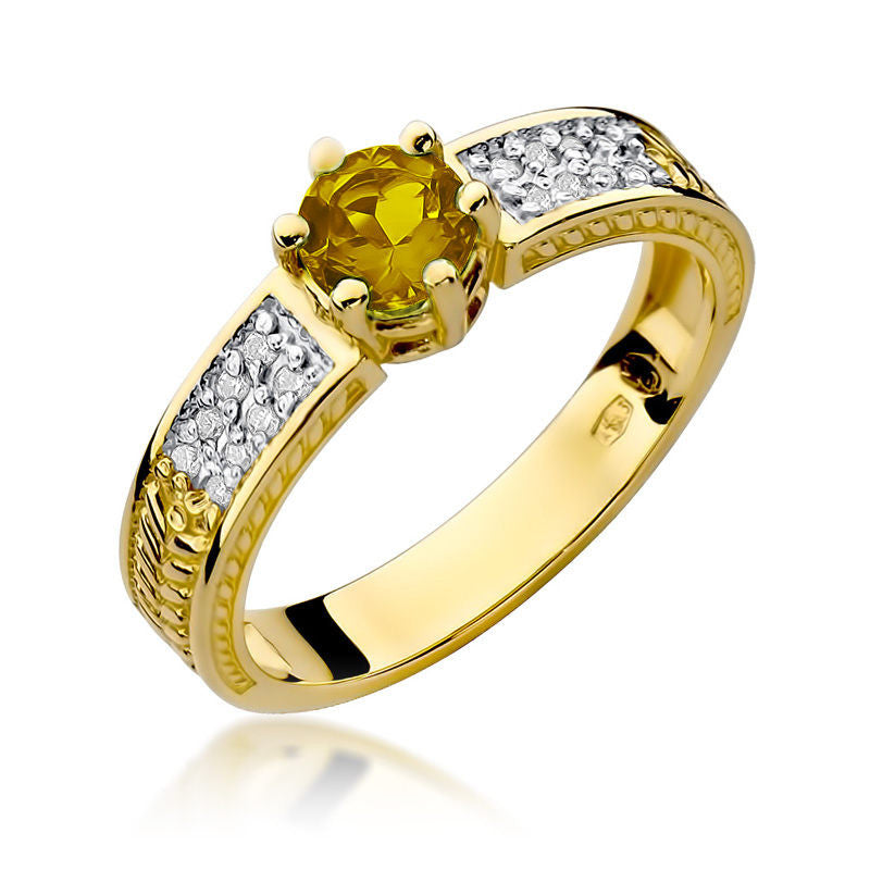 Inel Aur 14K cu Citrin 0.50 ct si Diamante Naturale 0.08 ct — Aur galben